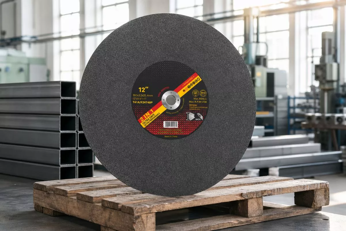 Disco de corte de 300 mm para servicio pesado, de 3.2 mm, preparado en palé industrial para suministro a gran escala