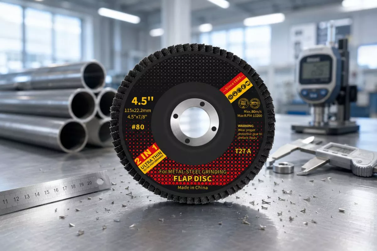 Disco de aletas metálico T27 de 115 mm, grano 80, para preparación de superficies de acero estructural