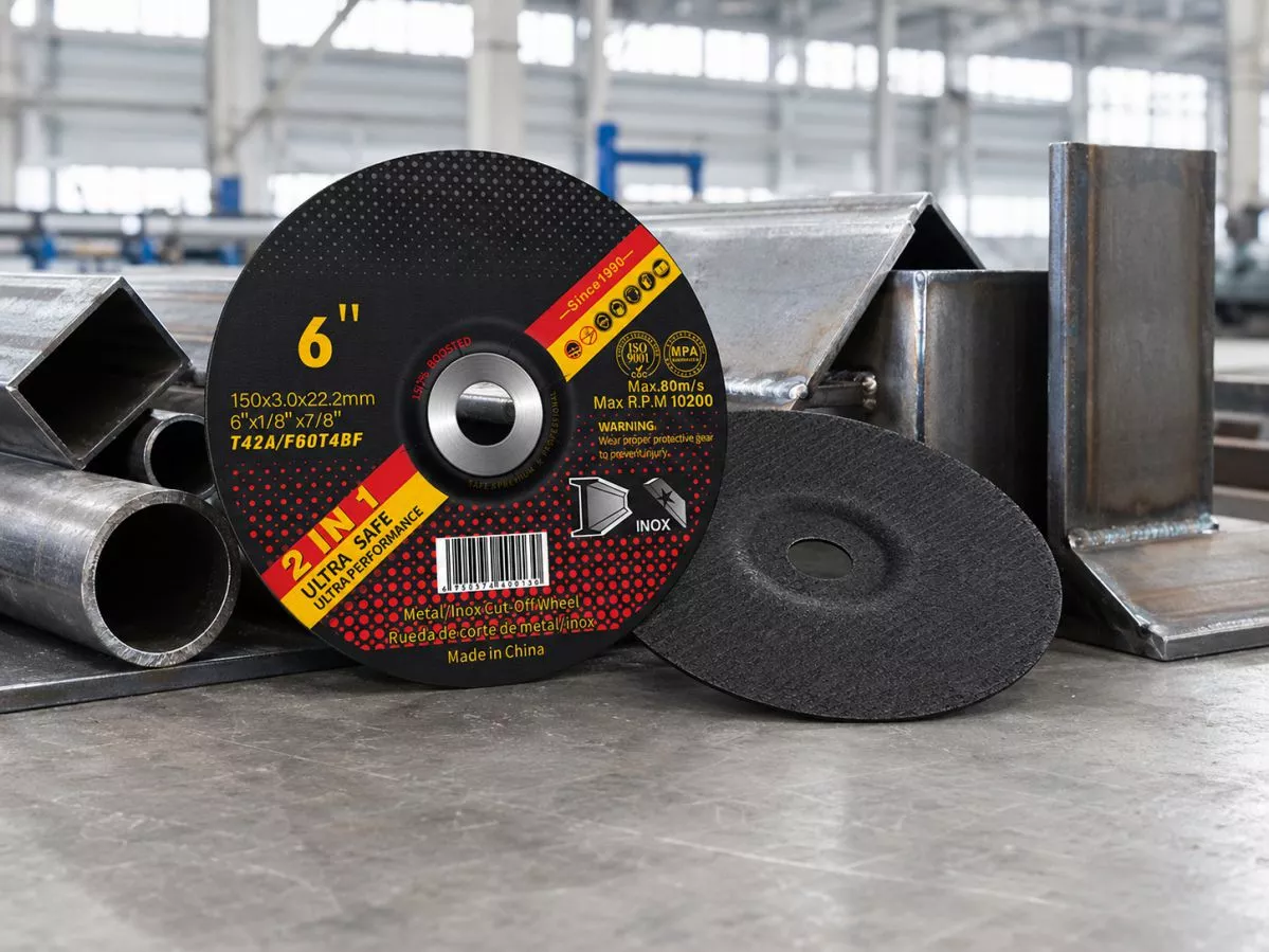 Disco de corte de centro deprimido T42 de 150 mm y 3,0 mm de espesor para corte biselado y acceso a soldaduras de tuberías