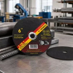 Disco de corte de 6 pulgadas (150 mm) aplicado en barras de refuerzo y acero estructural cuadrado